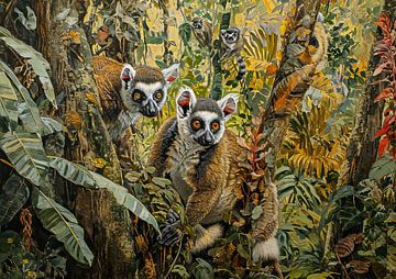 Painting Ring-tailed lemur by Kunst Kriebels