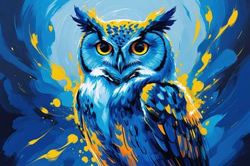 Blauwe uil met gele accenten van Imperial Art House