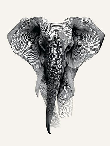 Dessin au trait d'un éléphant, noir et blanc, style moderne