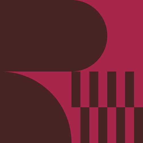 70s Retro veelkleurige abstracte vormen in bruin en donkerroze II