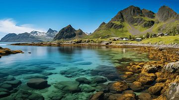 Panoramisch landschap op de Lofoten in Noorwegen in de zomer van Animaflora PicsStock