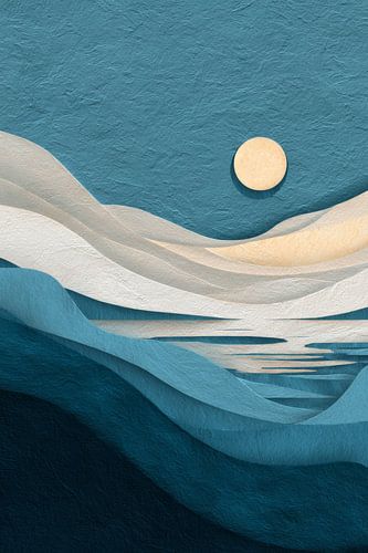 Abstract landscape, sea, layers, paper art, modern