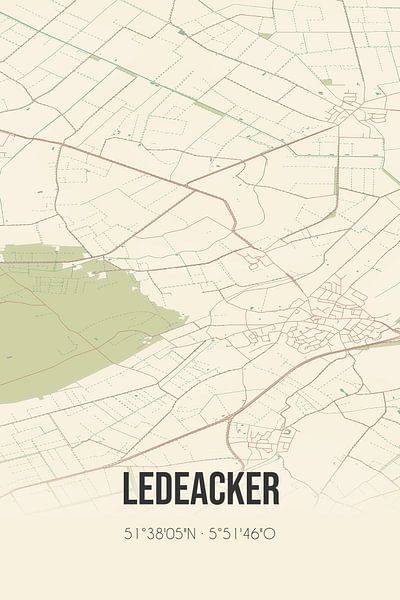 Alte Karte von Ledeacker (Nordbrabant) von Ortsdrucke