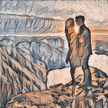 Couple in love at the top of the mountain by Emiel de Lange