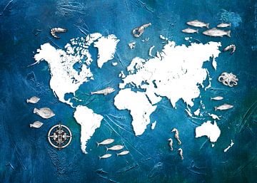 wereldkaart zeeleven blauw #kaart van JBJart Justyna Jaszke