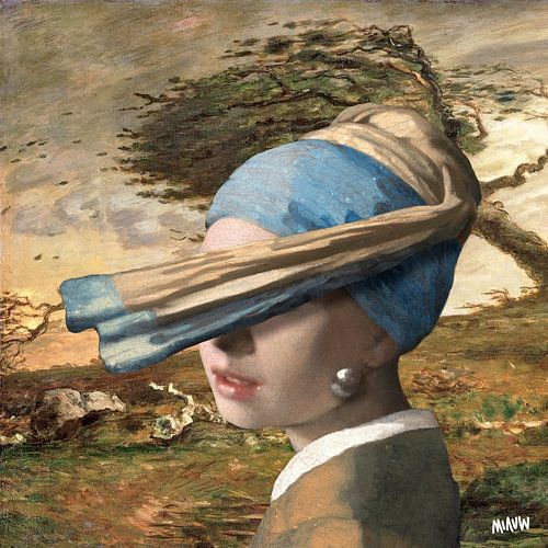Vermeer Meisje met de Parel in de Wind - humor