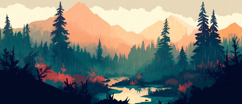 Berglandschap Rivier van Poster Art Shop