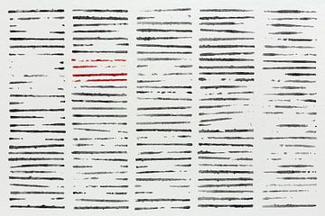 Viele schwarze und vier rote Streifen (Linien Streifen Tapete abstrakte Kunst Hand gemacht schwarz w von Natalie Bruns