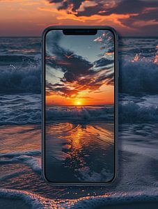 Mit dem Handy am Strand