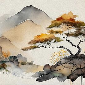 Japandi Art: Japanische Berglandschaft, Serie: ZEN von Studio Pieternel