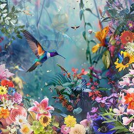 Hummingbird in the jungle by C Dekker