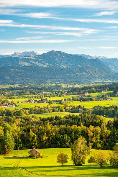 View from Mariaberg of the Grünten and the Allgäu Alps in autumn by Leo Schindzielorz