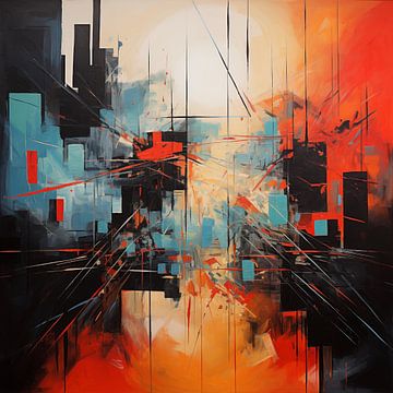 Abstract in kleur modern, zwart/wit/oranje/rood van TheXclusive Art