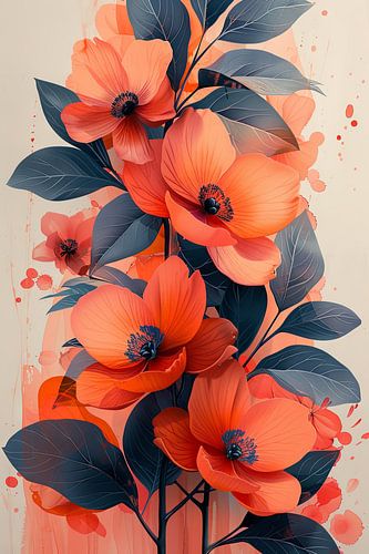 Abstracte uitsnijdingen van pioenen bloemen in heldere kleuren