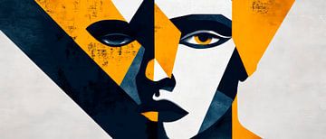 Geometrisch portret in geel en zwart van Poster Art Shop
