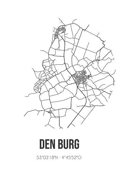Den Burg (Noord-Holland) | Map | Black and white by Prints of Place