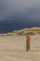 Dunkle Wolken am Strand