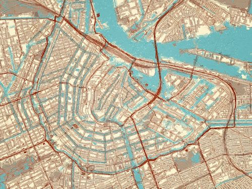 Kaart van Amsterdam Centrum in de stijl Blauw & Crème