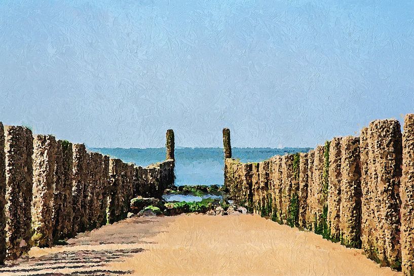 Palenrij op het strand van Westkapelle (schilderij) van Art by Jeronimo