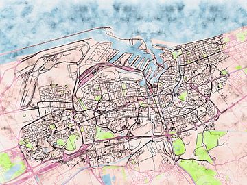Kaart van Dunkirk in de stijl 'Soothing Spring' van Maporia