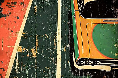 Retro-Auto auf buntem Hintergrund von Art & Soul Creations