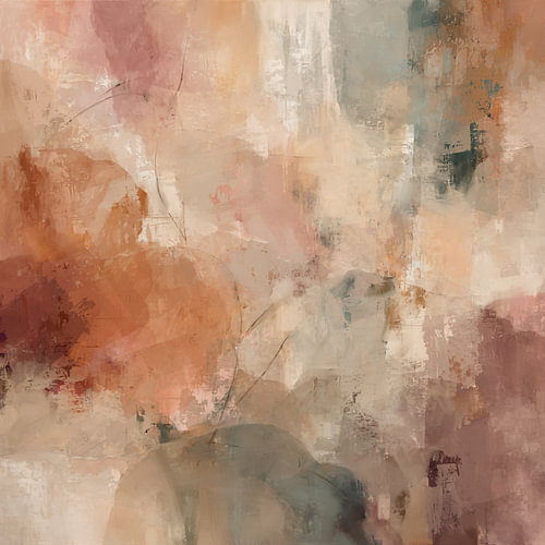 Soft Echoes of Love – abstract schilderij in roze, beige en koper