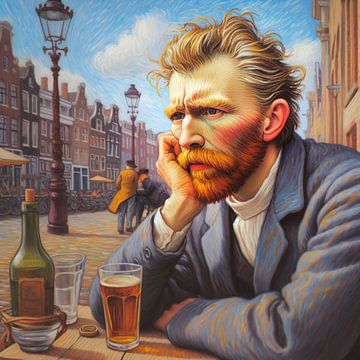 Vincent van Gogh met een biertje van Digital Art Nederland