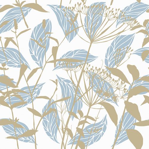 Botanica Delicata. Abstracte Retro bloemen en bladeren in wit, wild wonder goud en heldere luchten b