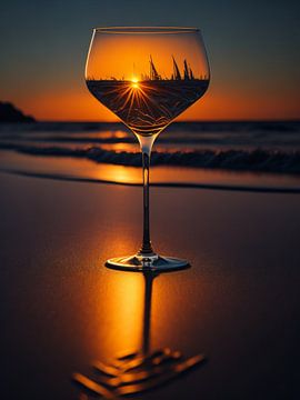 Glas am Strand bei untergehender Sonne von Michael