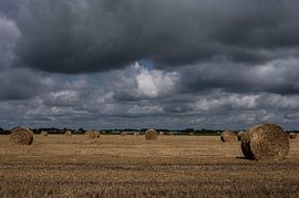 Straw rolls in a field with beautiful clouds by Ans Bastiaanssen