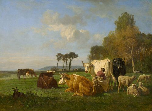 CONSTANT TROYON,VEEL EN SCHAP IN EEN LANDSCHAP