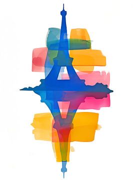 Abstract Parijs, Eiffeltoren weerspiegelt in de Seine van Caroline Guerain