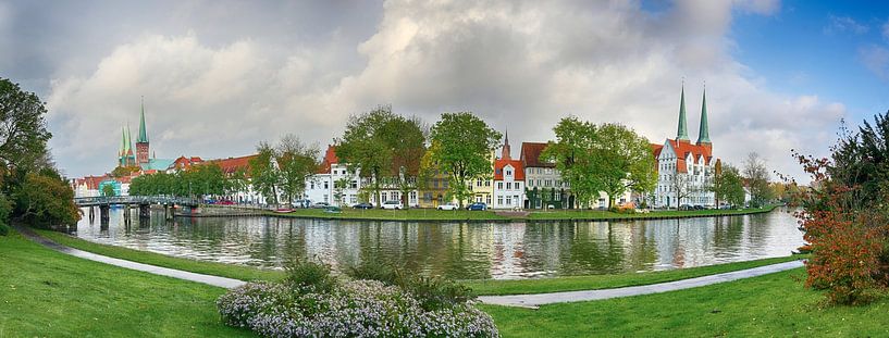 Wide panorama of the historic old town of Luebeck at the river Trave in northern Germany, Baltic Sea by Maren Winter