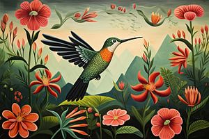 Colibri à fleurs | Colibri coloré sur Blikvanger Schilderijen
