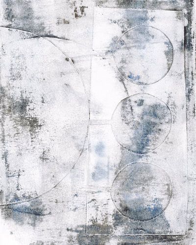 Peinture géométrique abstraite en noir et blanc, bleu pastel, rouille, beige