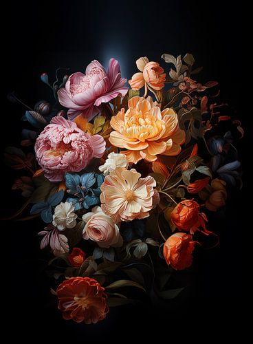 stilleven schilderij van mooi groot boeket bloemen 