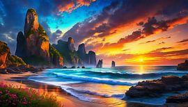 Strand met zonsondergang