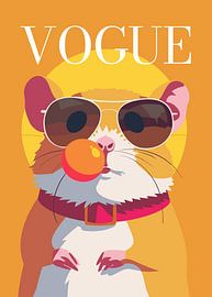hamster Stylish wearing sunglasses blowing pink bubble gum vogue poster by Cross