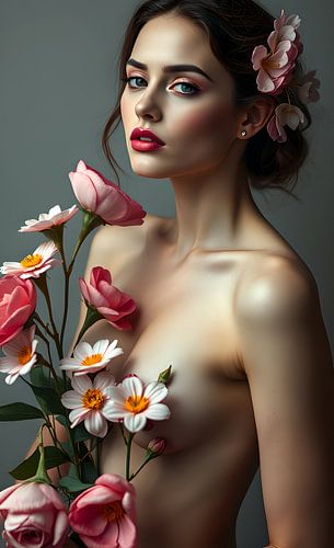 nackte Frau mit Blumen