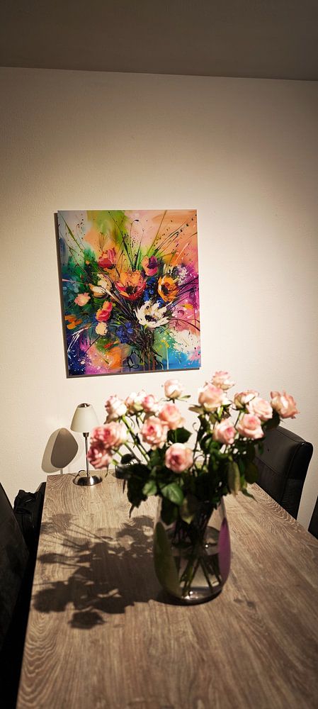 Levendige, kleurrijke bos wilde bloemen schilderij in abstracte stijl. van Mel Digital Art