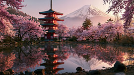 Spiegeling van de Lente – Mount Fuji en de Rode Pagode