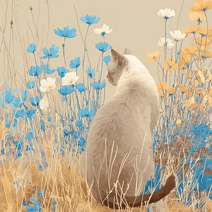 Siamkatze auf dem Rücken | Nachdenkliches Katzenporträt in Blau und Gold