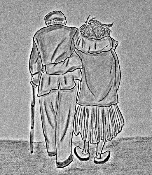 Couple de promeneurs dans la vieillesse par Jose Lok