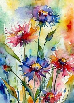 Cornflower Watercolor Floral Art