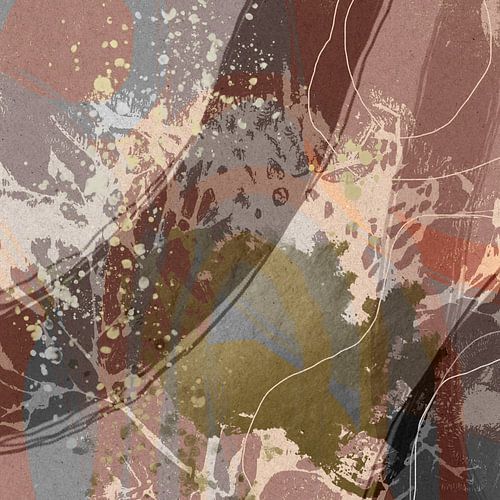 Abstracte retro botanische bladeren in paars, taupe, zilver, grijs