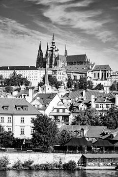 View to the left bank of the Vltava River from Charles Bridge | Monochrome by Melanie Viola
