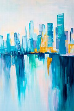 Urban silhouette in shades of blue by Poster Art Shop