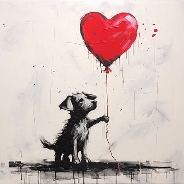 Dog with hearts balloon by TheXclusive Art