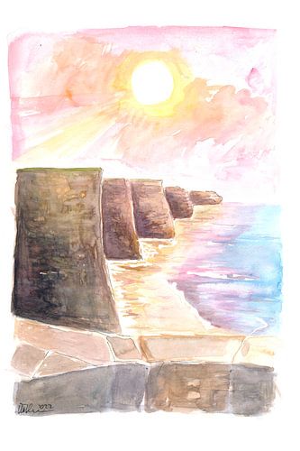 Les falaises de Moher baignées dans la lumière dorée du soleil sur la côte atlantique sauvage d'Irla