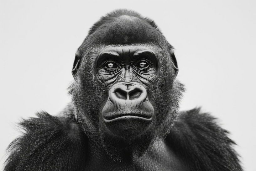 Gorilla-Porträt in Schwarz-Weiß von Poster Art Shop